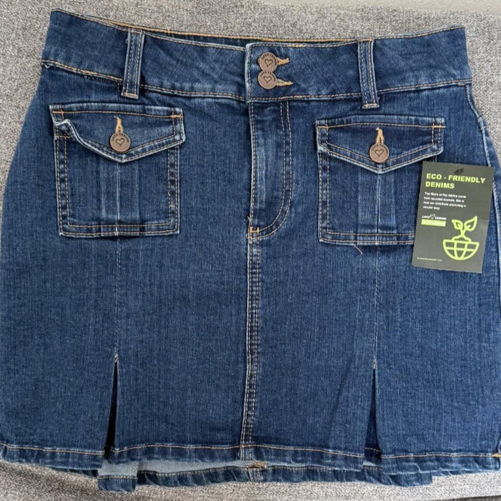 Love Trends Dark Blue Denim Mini Skirt with Shorts Small NWT